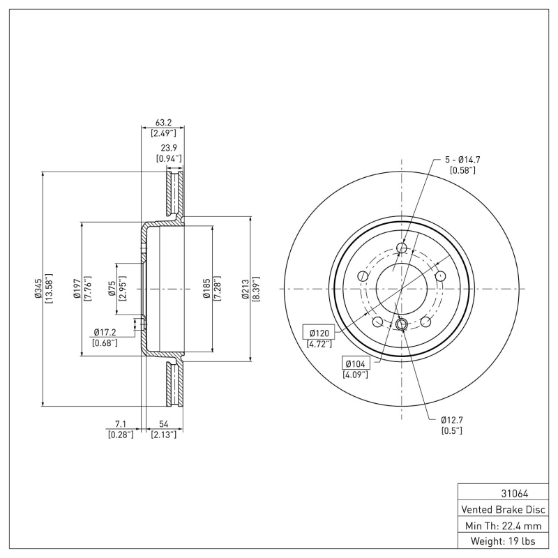 BMW 545I Brake Rotor (1) - Rear - R1 Concepts - Plain - `04-`10